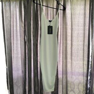 White Ribbed Plunge Midi Dress